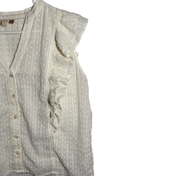 Pilcro Anthropology White Ruffle Sleeve Button-Down Blouse With Textured size sm - Picture 2 of 7